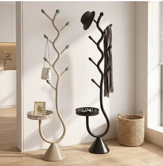 Porte-manteau arbre en métal noir avec rangement intégré