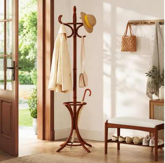 Porte-manteau perroquet en bois au style classique