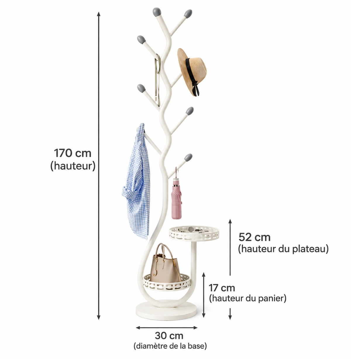 Porte-manteau arbre en métal noir avec rangement intégré