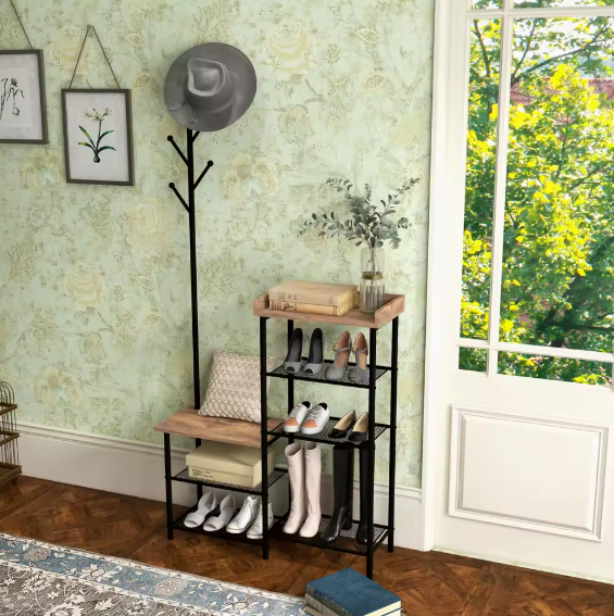 Porte-manteau avec étagères – Design industriel