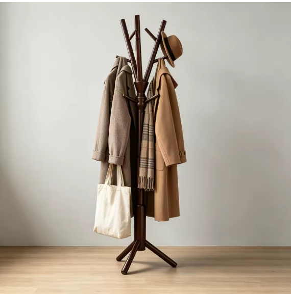 Porte-manteau sur pied en bois – Design naturel