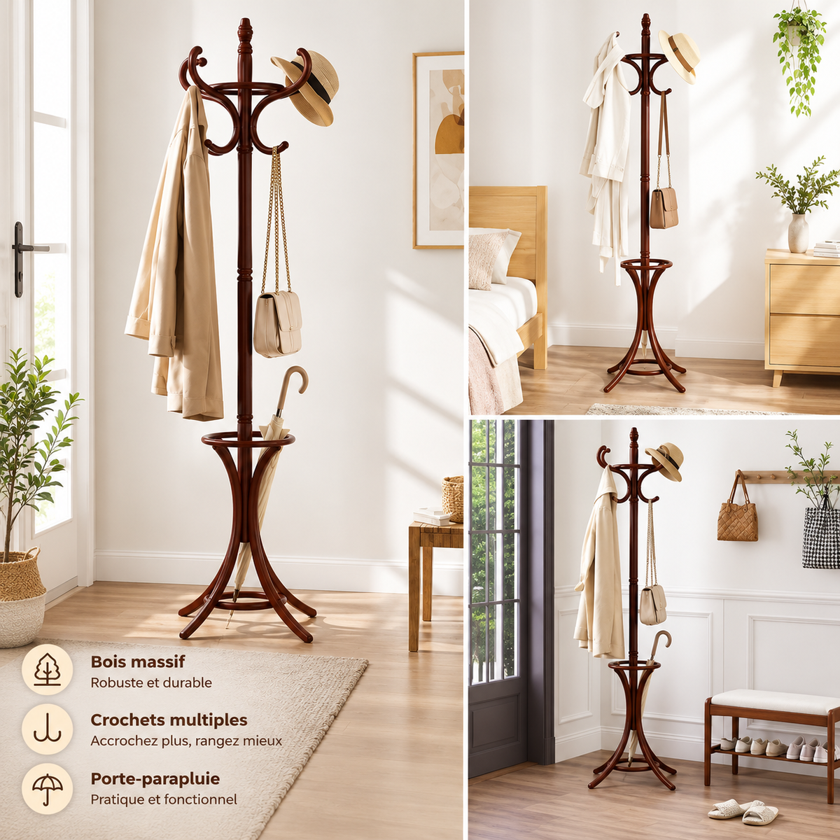 Porte-manteau perroquet en bois au style classique