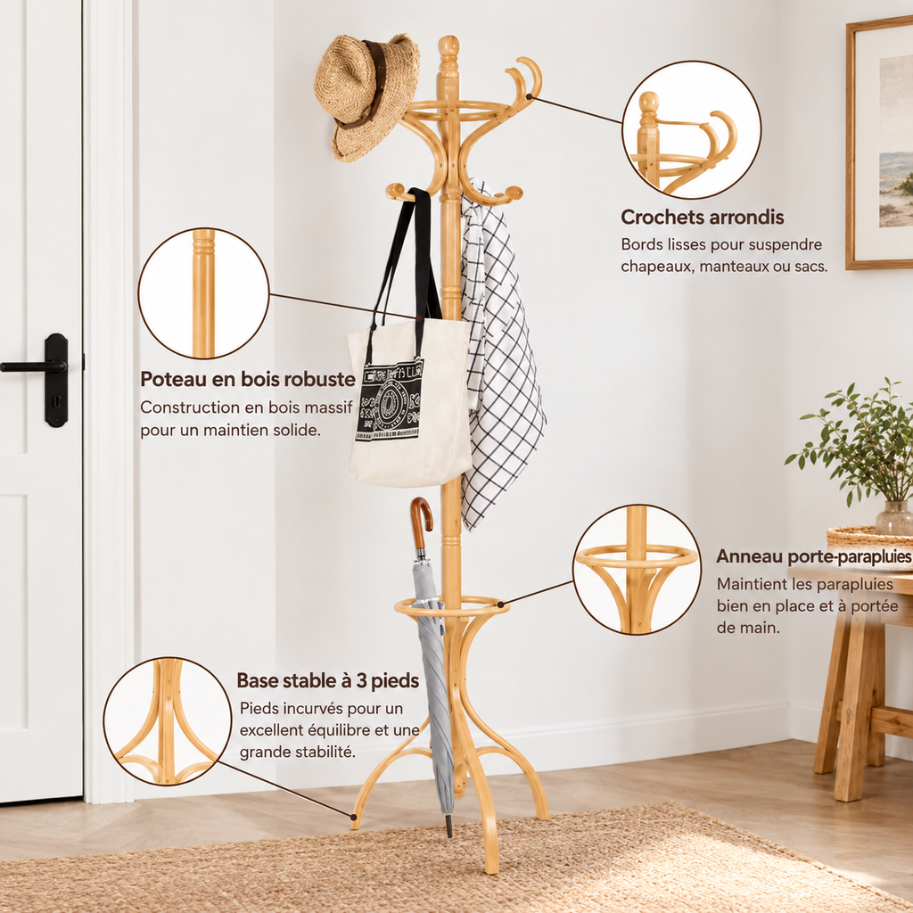 Porte-manteau perroquet en bois clair au design naturel