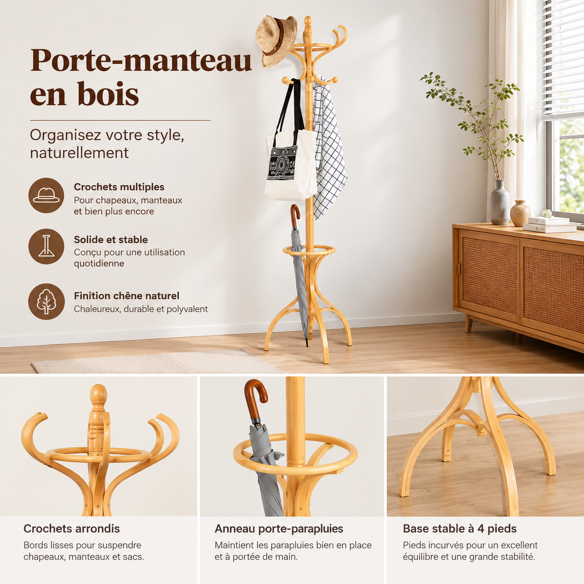 Porte-manteau perroquet en bois clair au design naturel