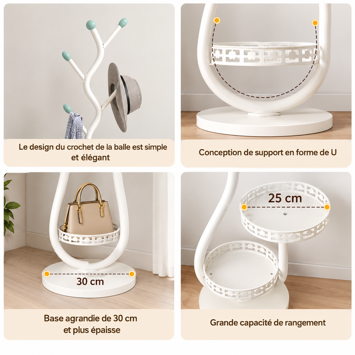 Porte-manteau arbre en métal noir avec rangement intégré