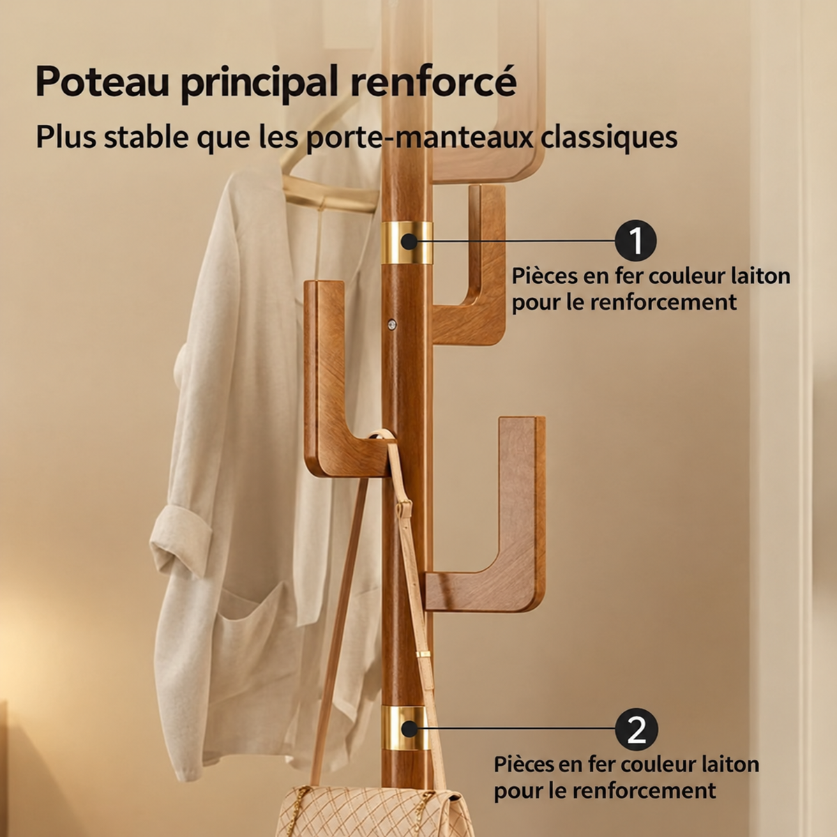 Porte-manteau cactus sur effet bois au design naturel