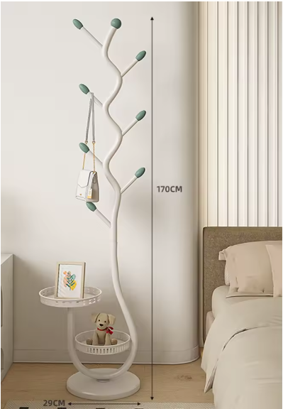 Porte-manteau arbre en métal noir avec rangement intégré