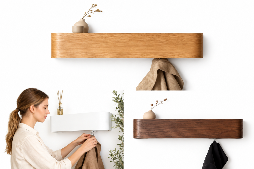 Porte-manteau mural en bois de pin au design minimaliste